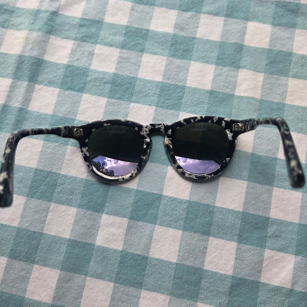 DIFF Eyewear Sunglasses Black White Marble Purple Mirror Lens Round Retro - Picture 8 of 10